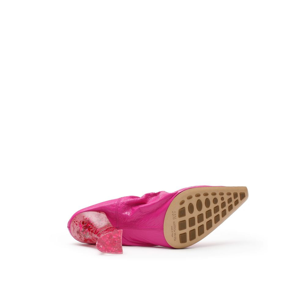 Fuchsia Leather Almond Pumps with Plexiglass Heel
