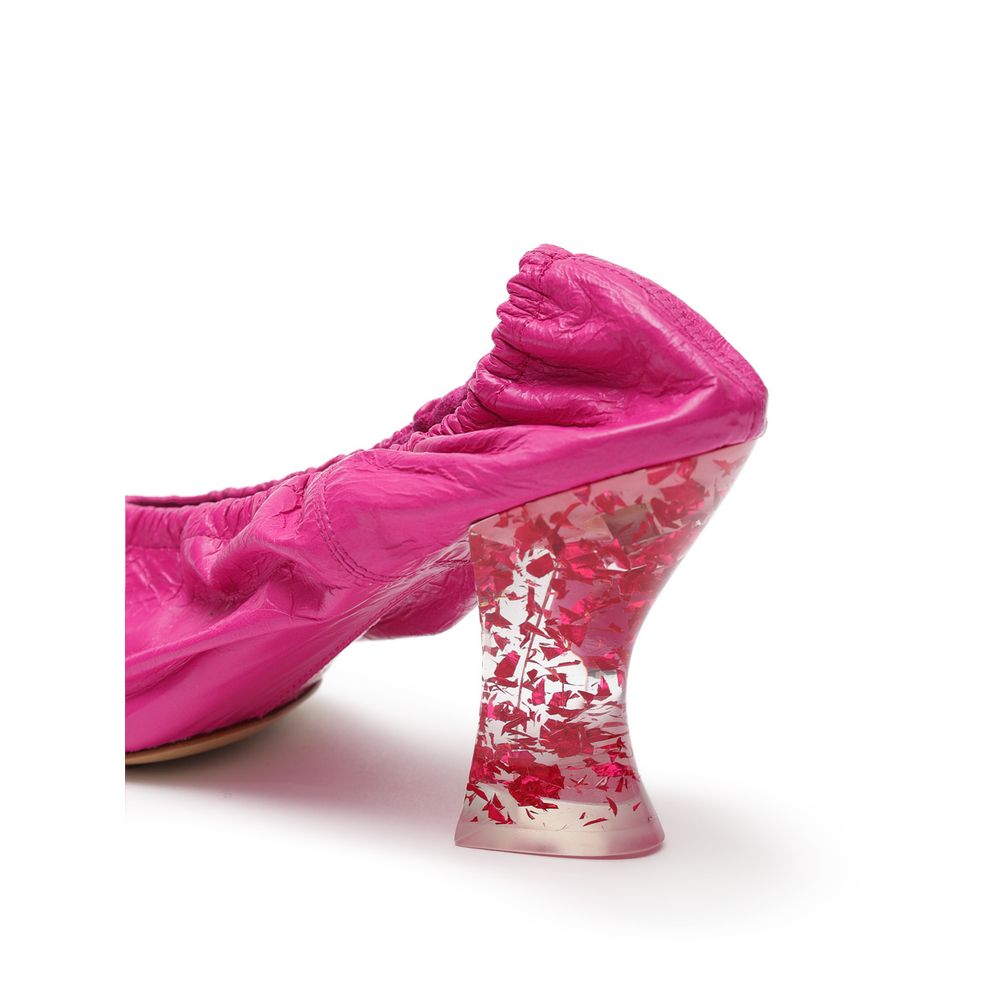 Fuchsia Leather Almond Pumps with Plexiglass Heel