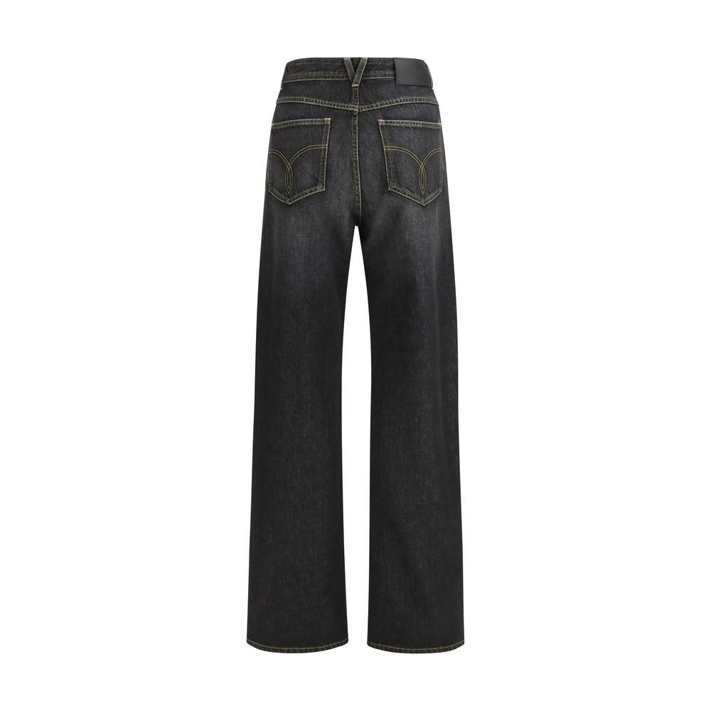 Schwarze, gerade geschnittene Baumwolljeans mit Nieten von Versace