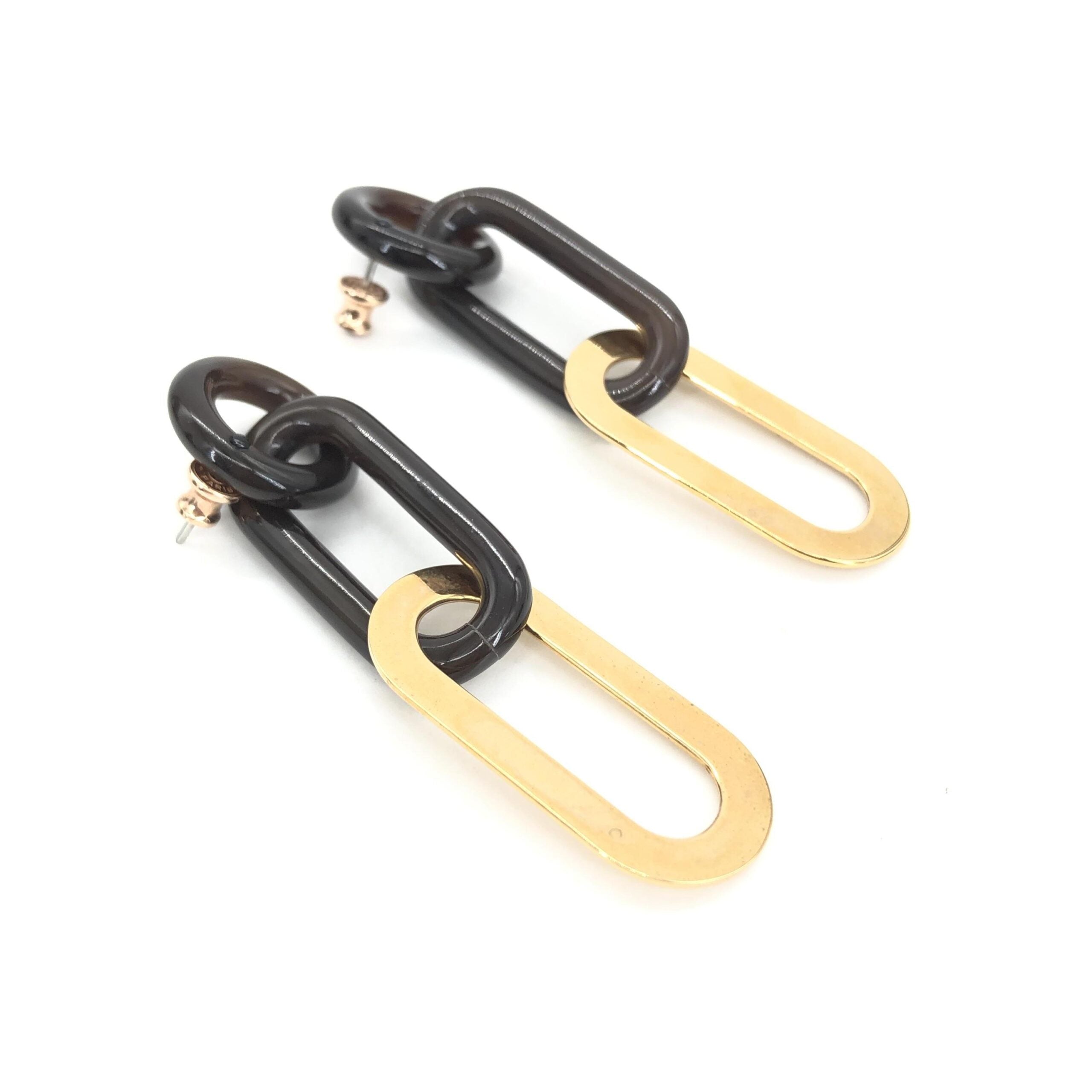 Hermès Gold Black Chain Link Earrings