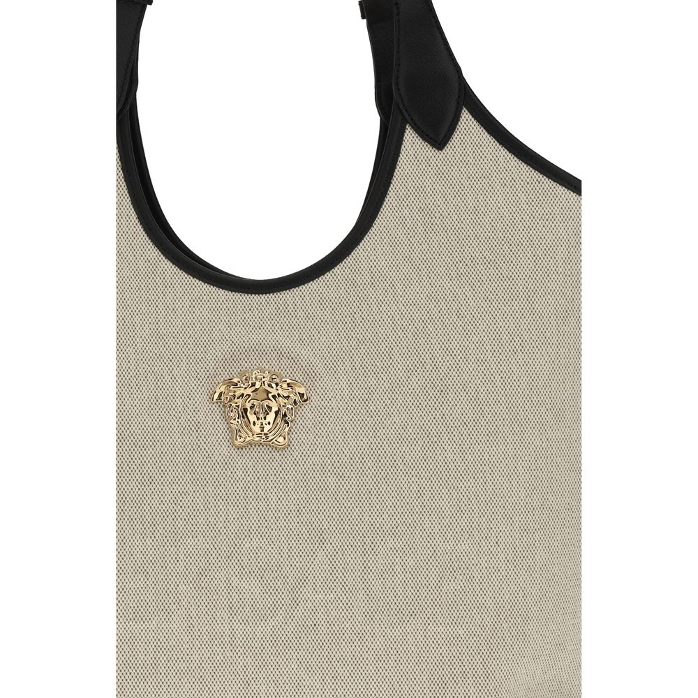 Beige Cotton Tote Bag with La Medusa Logo