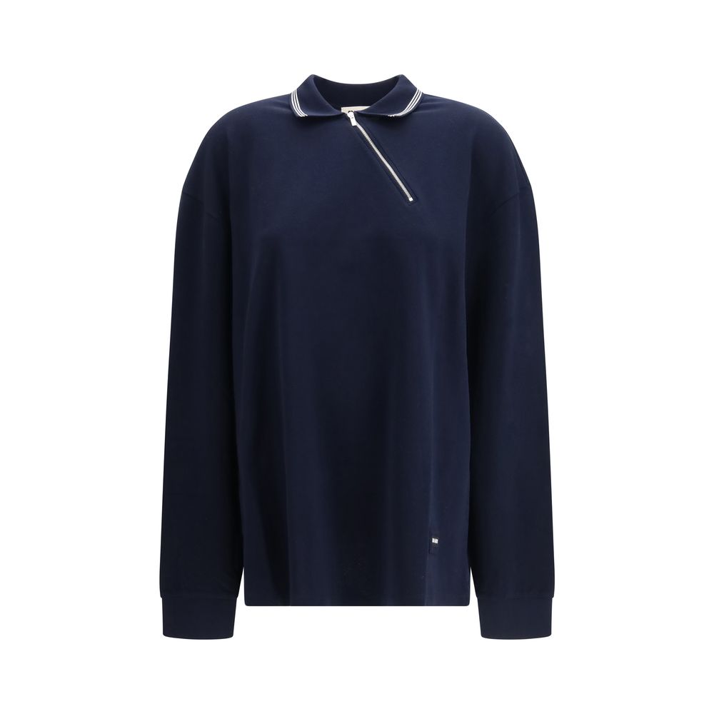 Blue Cotton Polo Shirt with Side Zip Detail