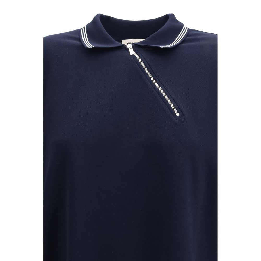 Blue Cotton Polo Shirt with Side Zip Detail