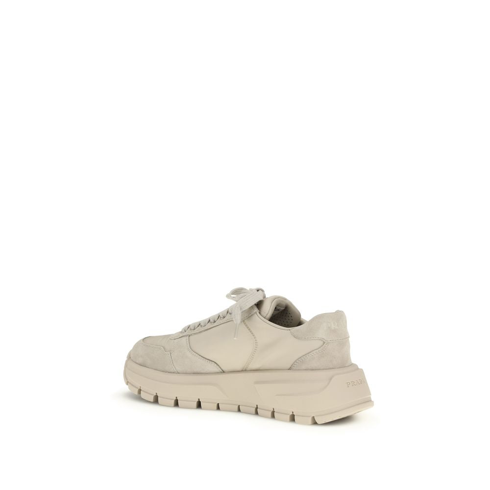 Beige Leather Sneakers with Suede Detail