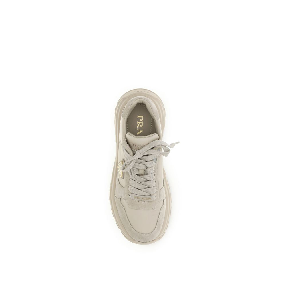 Beige Leather Sneakers with Suede Detail