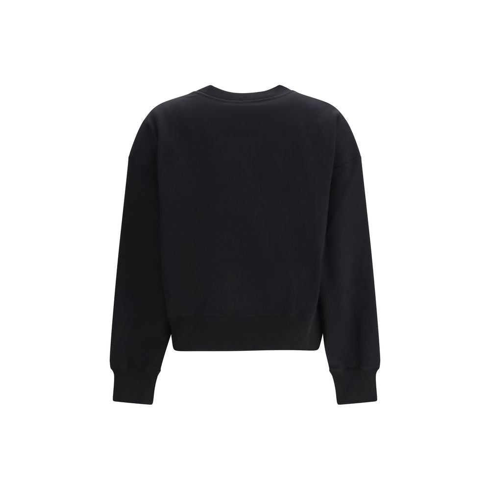 Black Cotton Sweatshirt with Embroidered Horsebit Detail