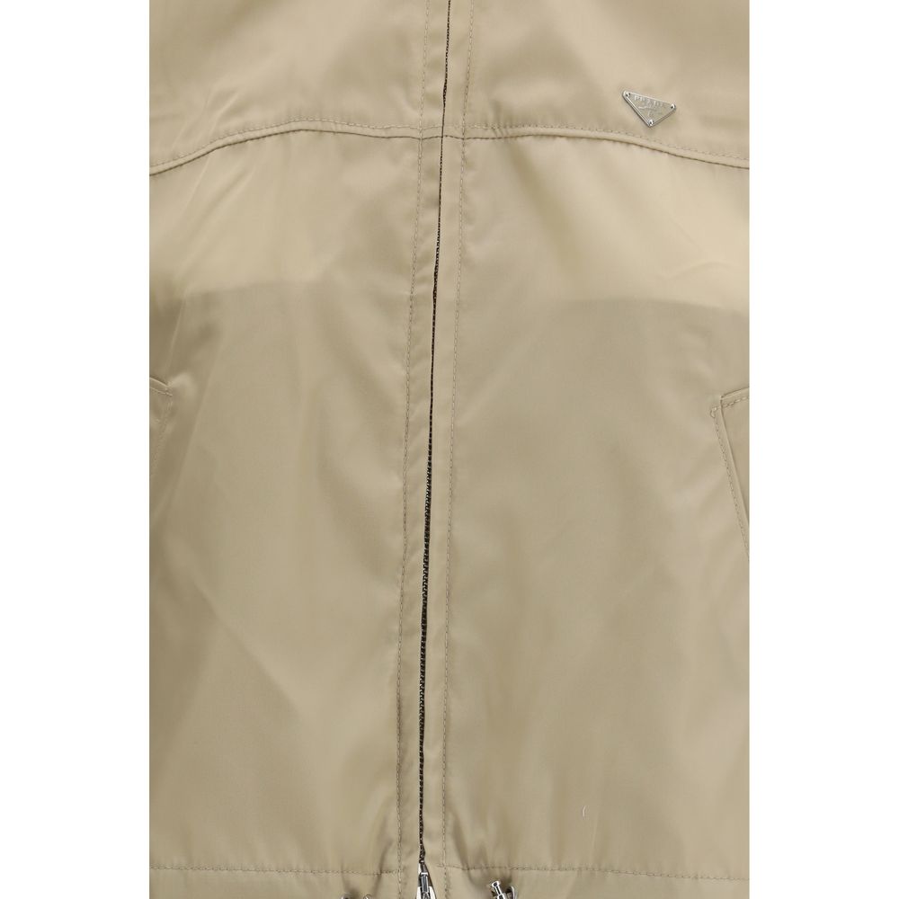 Beige Synthetic Hooded Shell Jacket