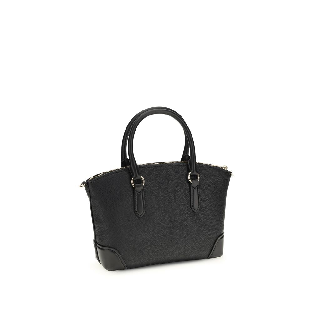 Black Leather Handbag with Structured Handles