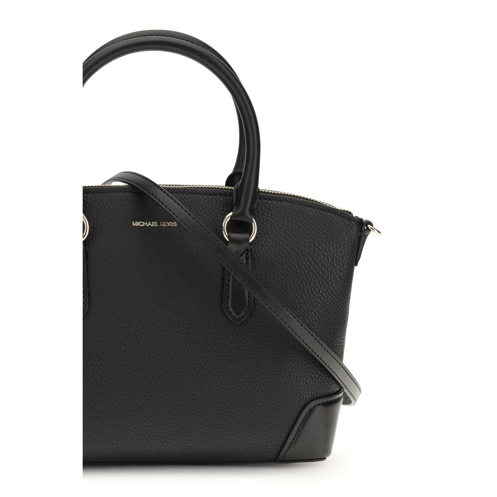 Black Leather Handbag with Structured Handles
