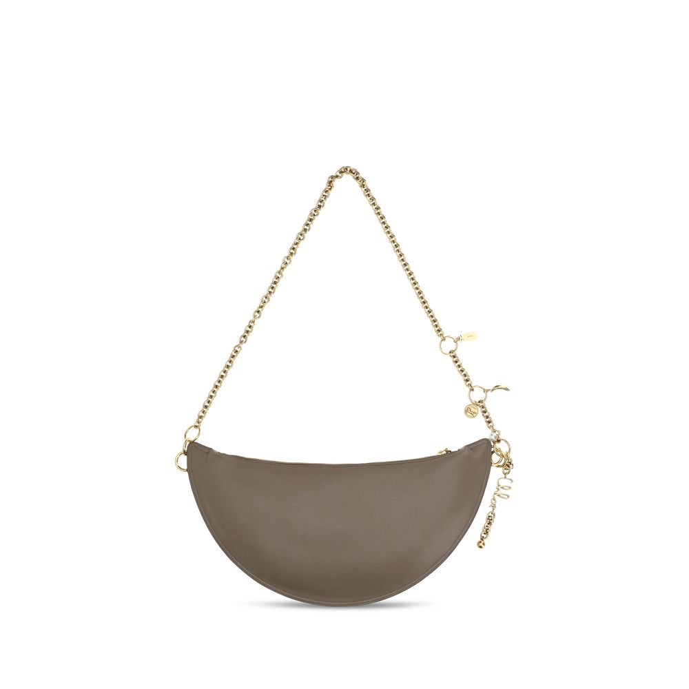 Gray Leather Shoulder Bag with Chain Strap