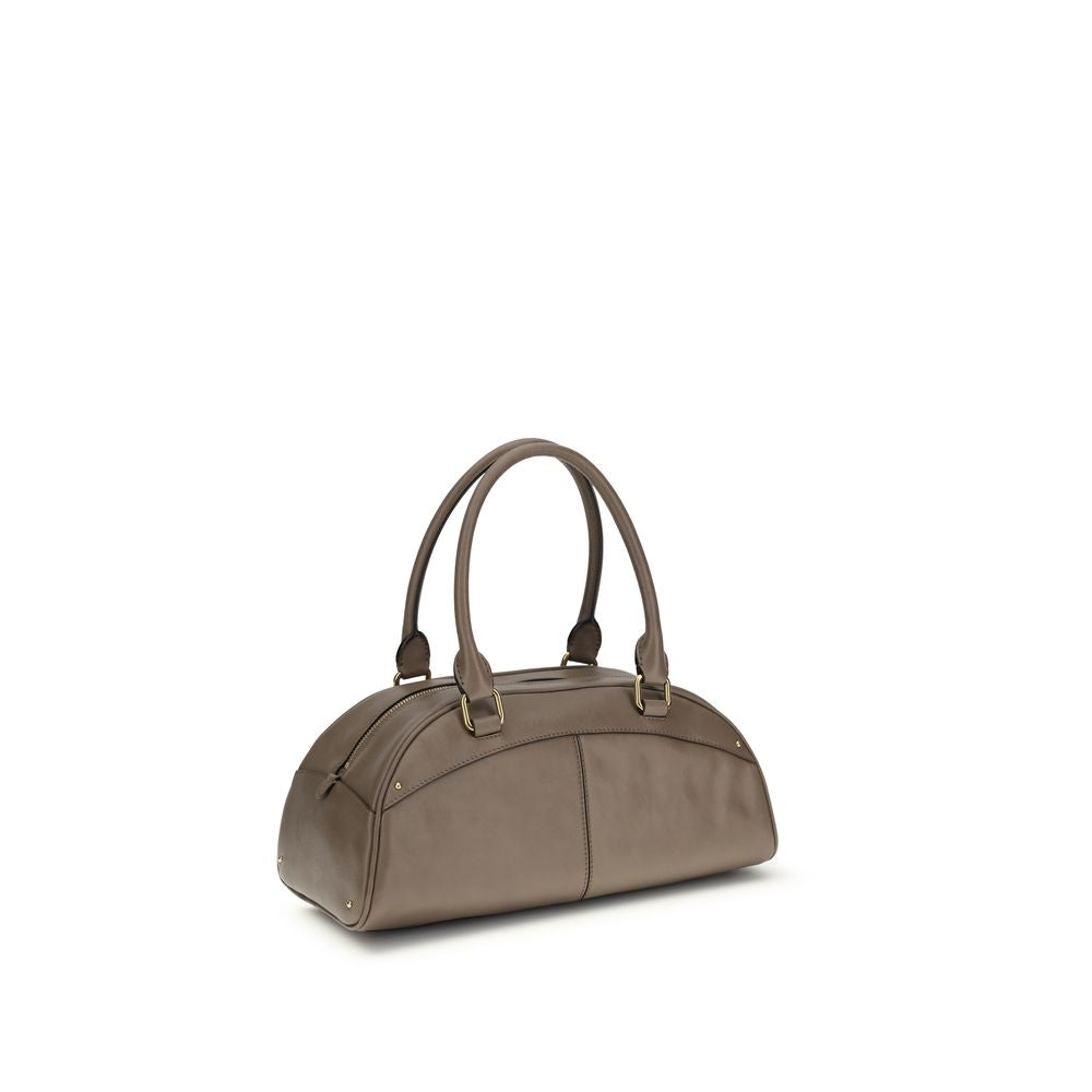 Gray Leather Bowling Bag with Key Ring Charm