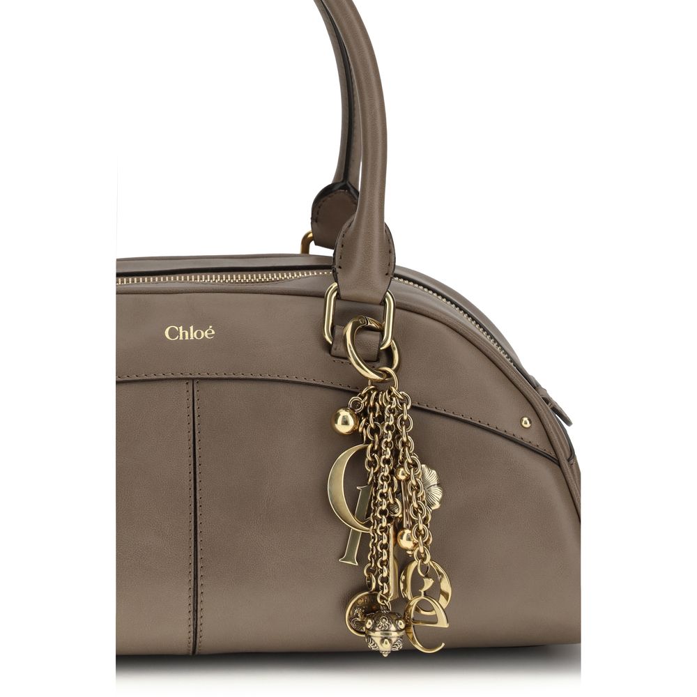 Gray Leather Bowling Bag with Key Ring Charm