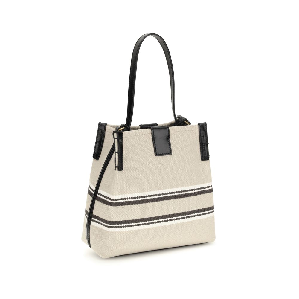 Beige Cotton Shoulder Bag with Adjustable Strap