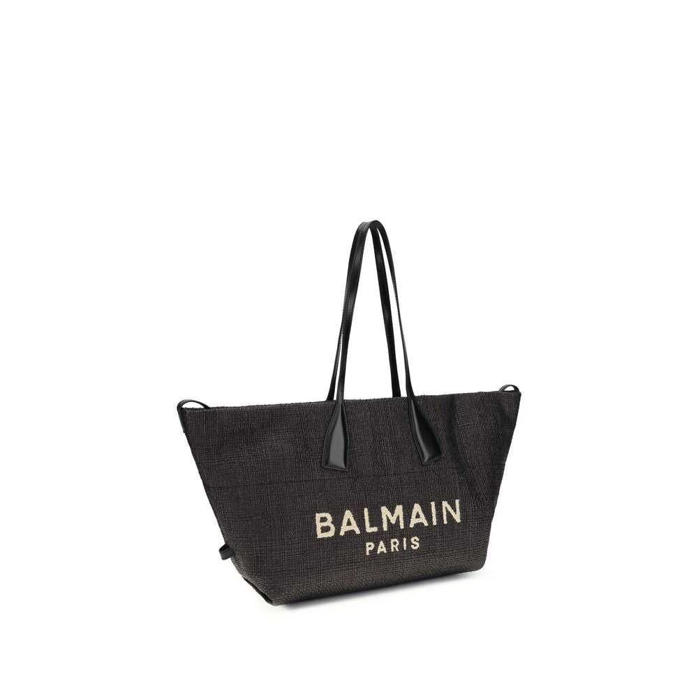 Schultertasche aus schwarzem Raffia und Leder von Balmain