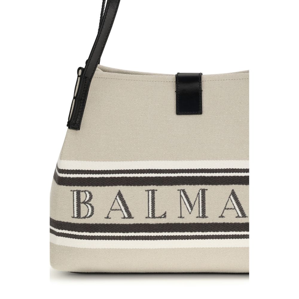 Beige Cotton Shoulder Bag with Jacquard Logo