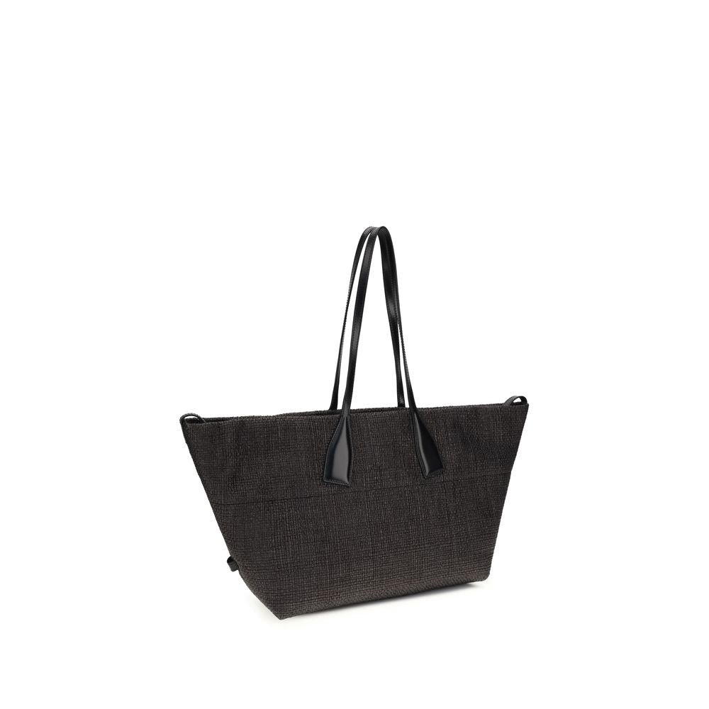 Black Raffia and Leather Track Shoulder Bag by Balmain