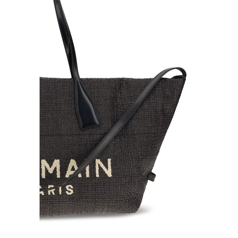 Black Raffia and Leather Track Shoulder Bag by Balmain