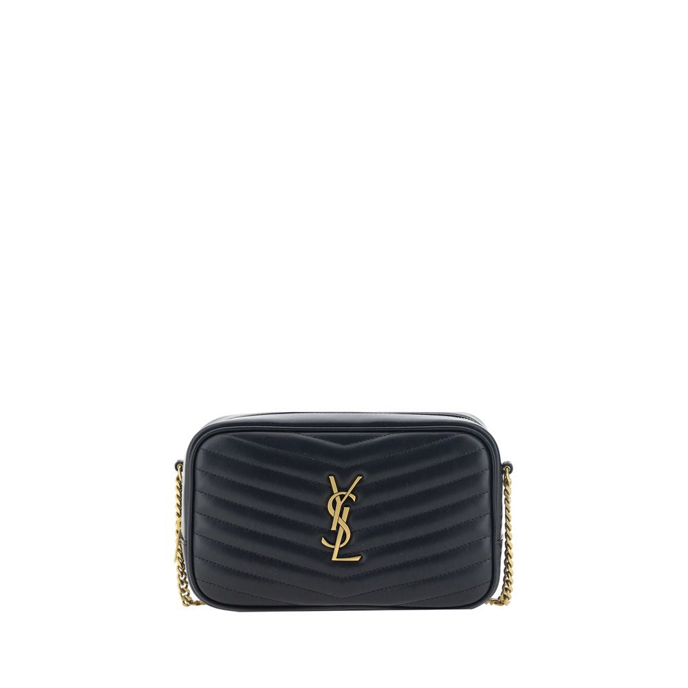 Black Leather Lou Shoulder Bag with Quilted Design