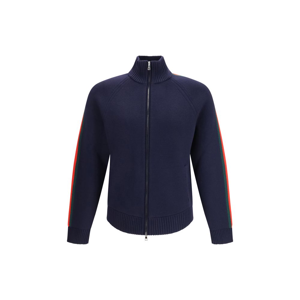Blaue Wolljacke mit Reißverschluss und Shearling-Futter