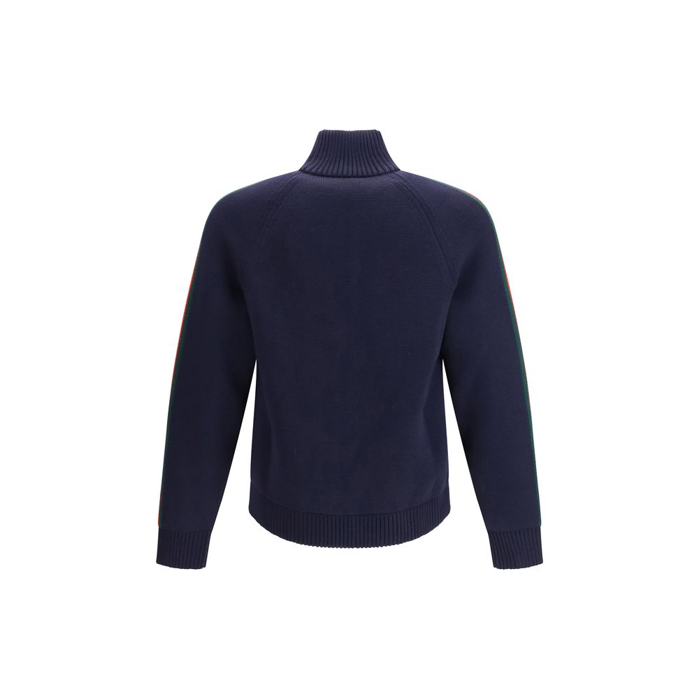 Blaue Wolljacke mit Reißverschluss und Shearling-Futter