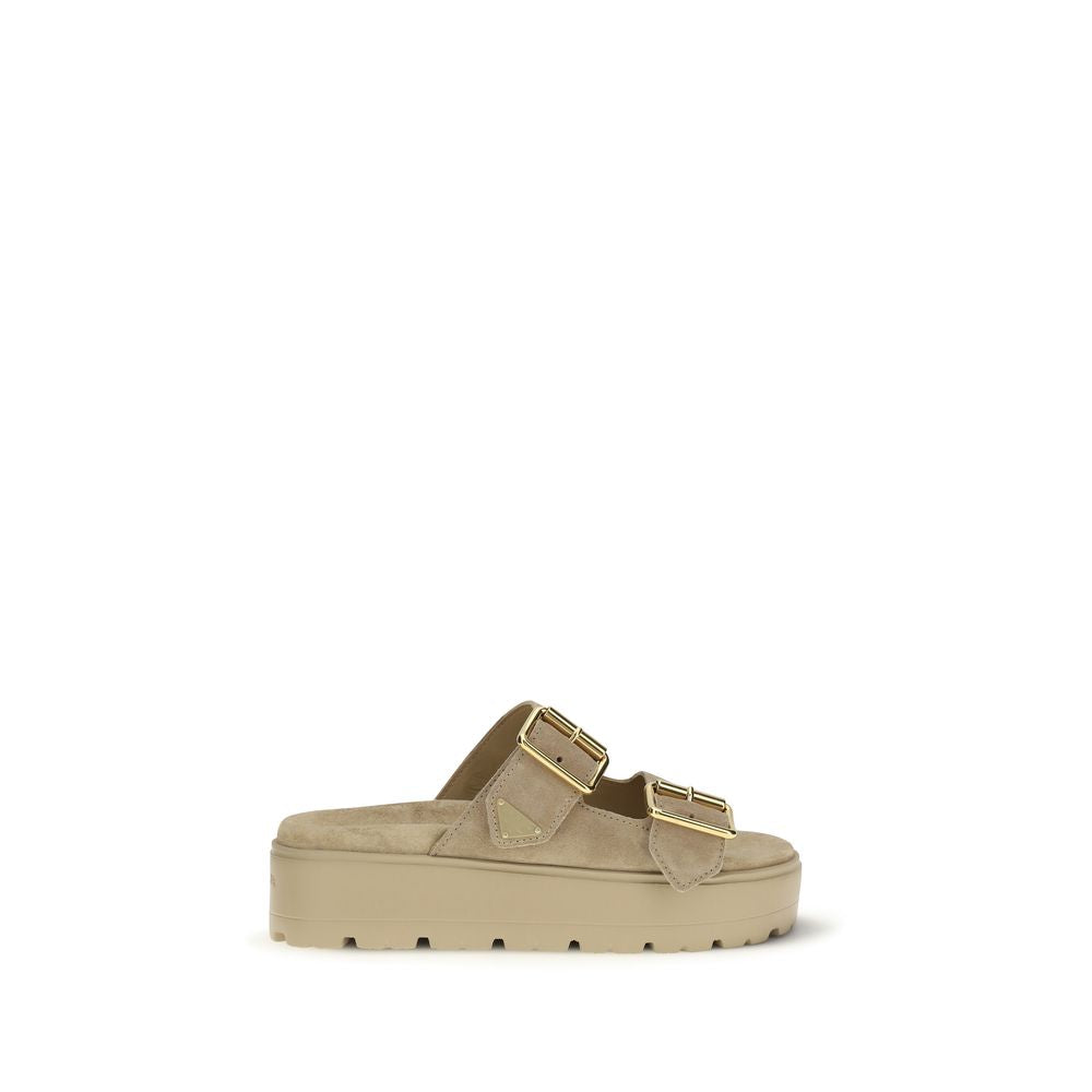 Beige Leather Platform Sandals with Buckles by Prada