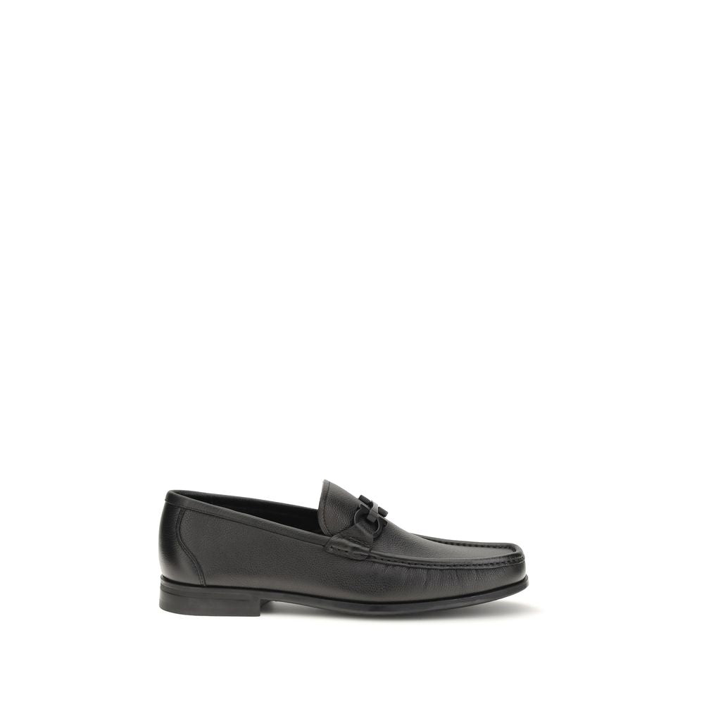 Schwarze Slip-On-Loafer aus Leder mit Gancini-Schnalle