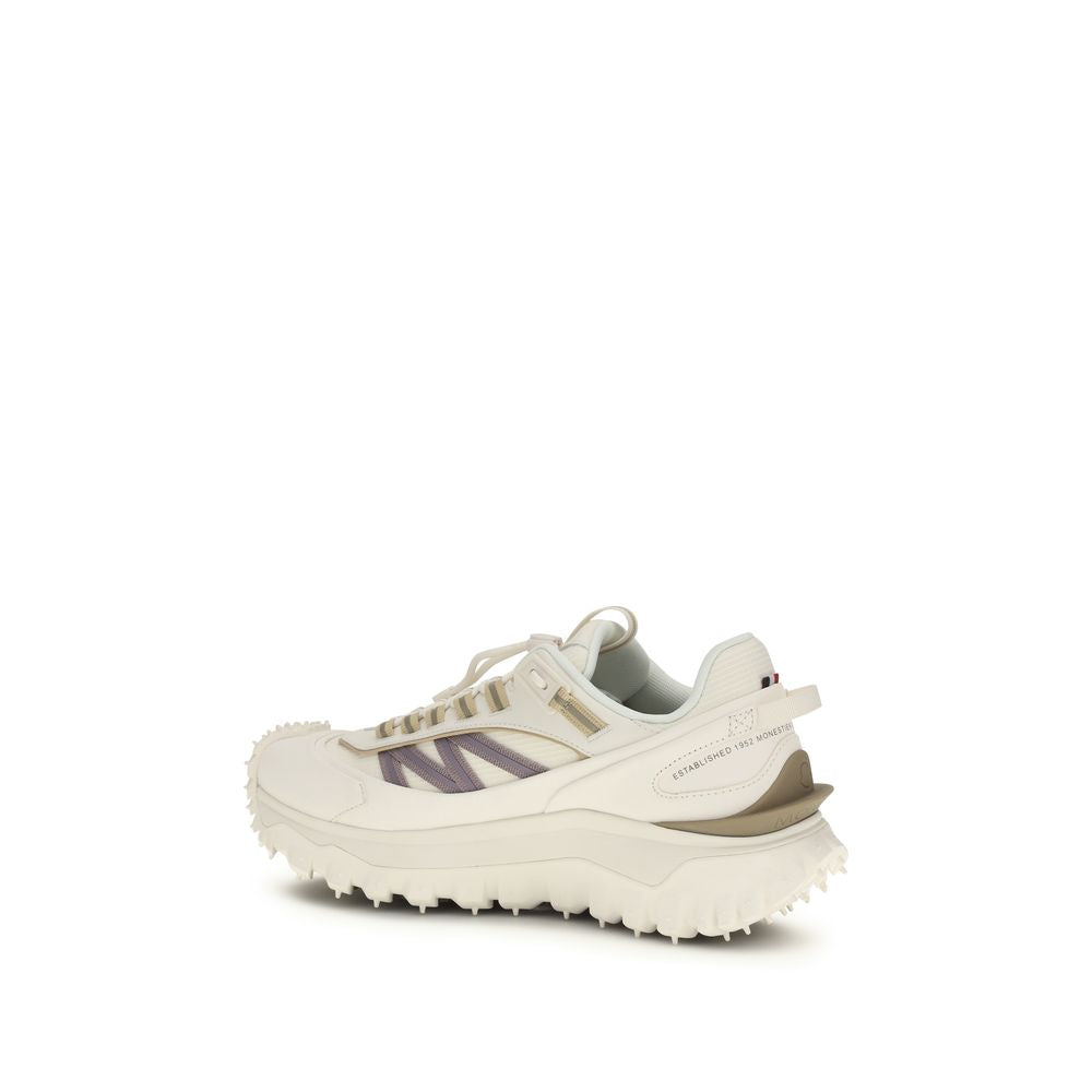 White Synthetic Sneakers with Leather Trim and Grip Sole