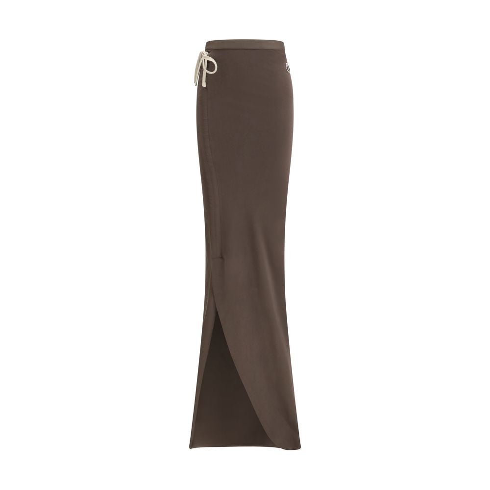 Brown Cotton Long Skirt with Side Drawstring and Slit