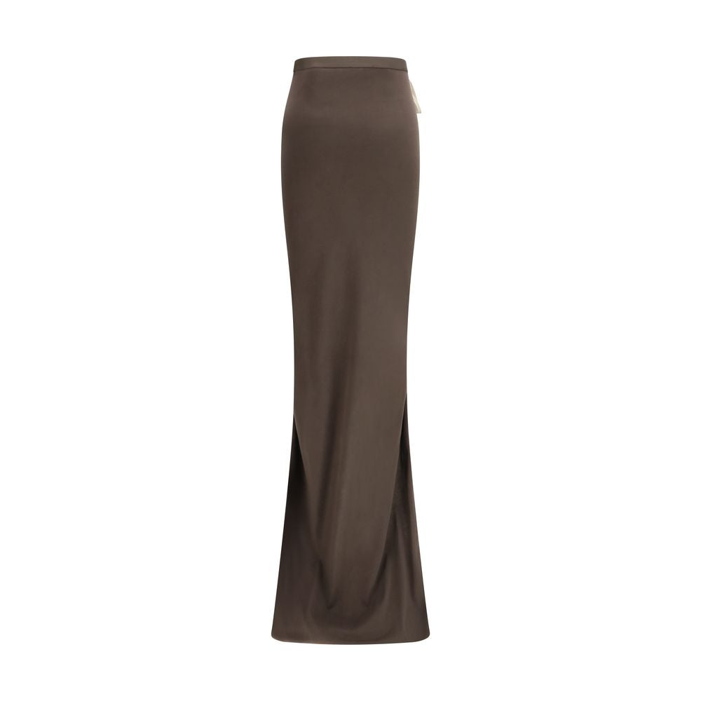 Brown Cotton Long Skirt with Side Drawstring and Slit