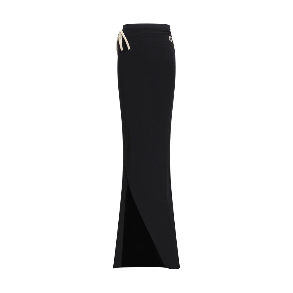 Black Cotton Long Skirt with Side Drawstring and Slit