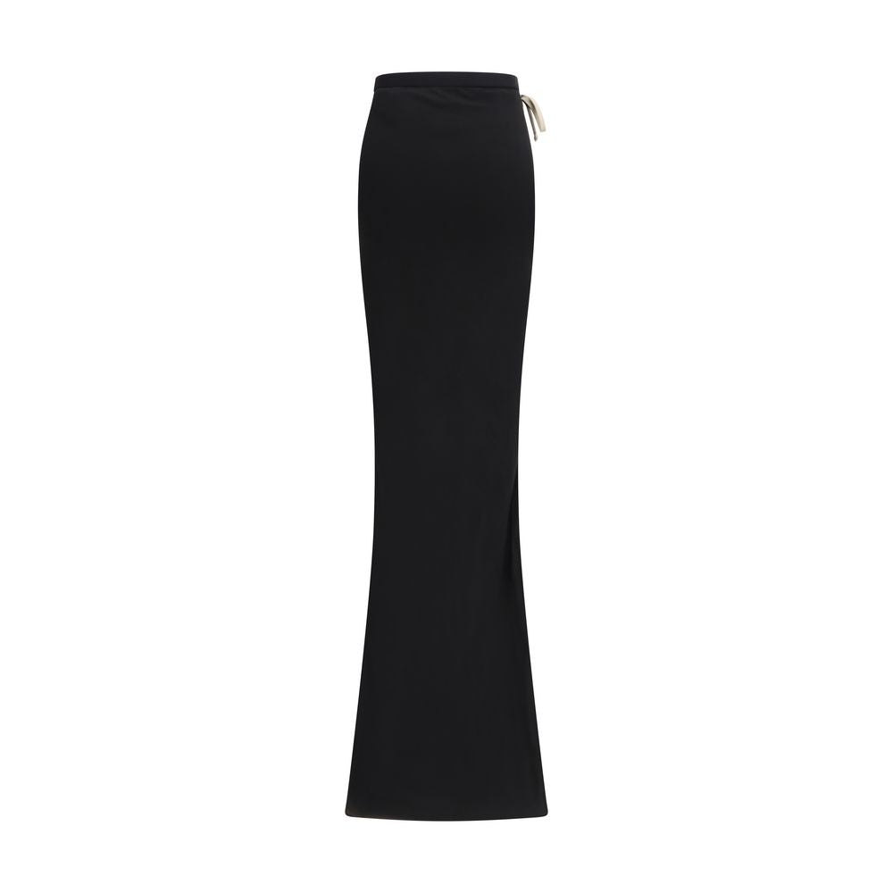 Black Cotton Long Skirt with Side Drawstring and Slit