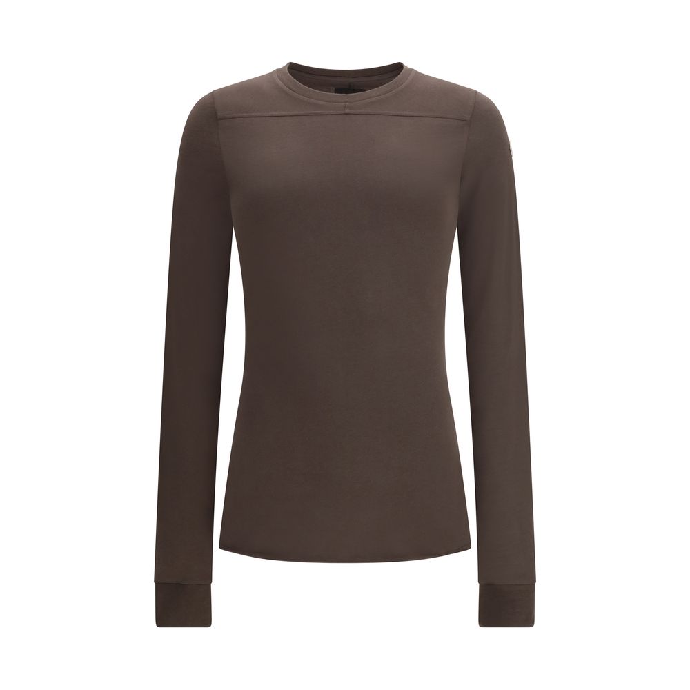 Brown Cotton Long-Sleeve T-Shirt with Raw Hem
