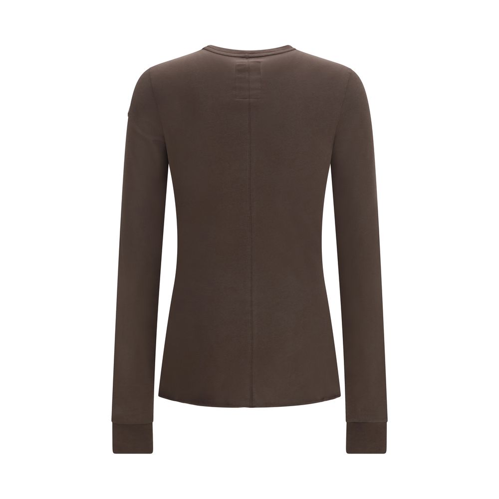 Brown Cotton Long-Sleeve T-Shirt with Raw Hem