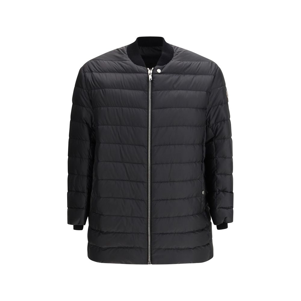 Black Goose Down Coat with Wool Trim