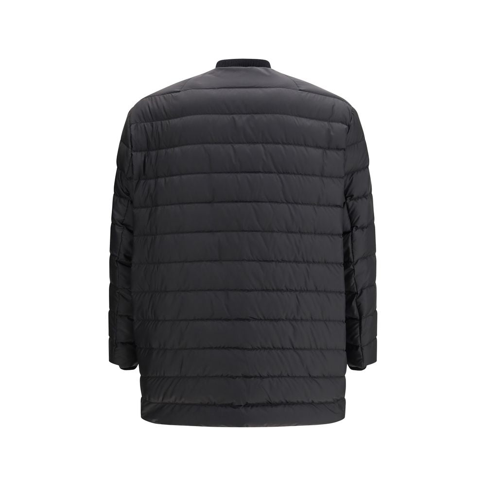 Black Goose Down Coat with Wool Trim