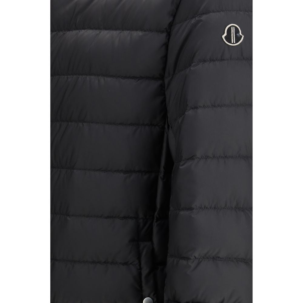 Black Goose Down Coat with Wool Trim