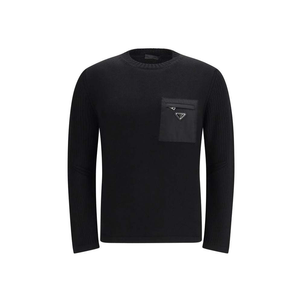 Schwarzes Woll-Sweatshirt mit Logo und Brusttasche