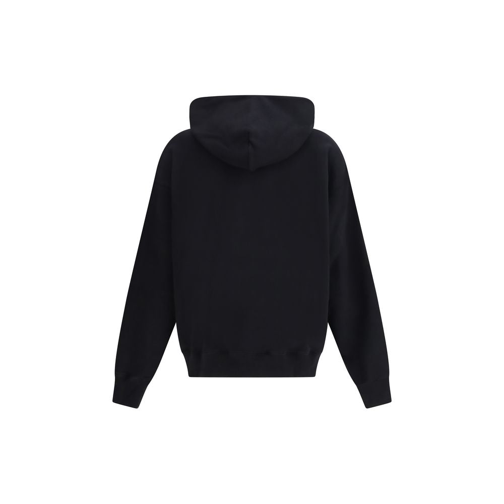 Black Cotton Sweatshirt with Adjustable Hood