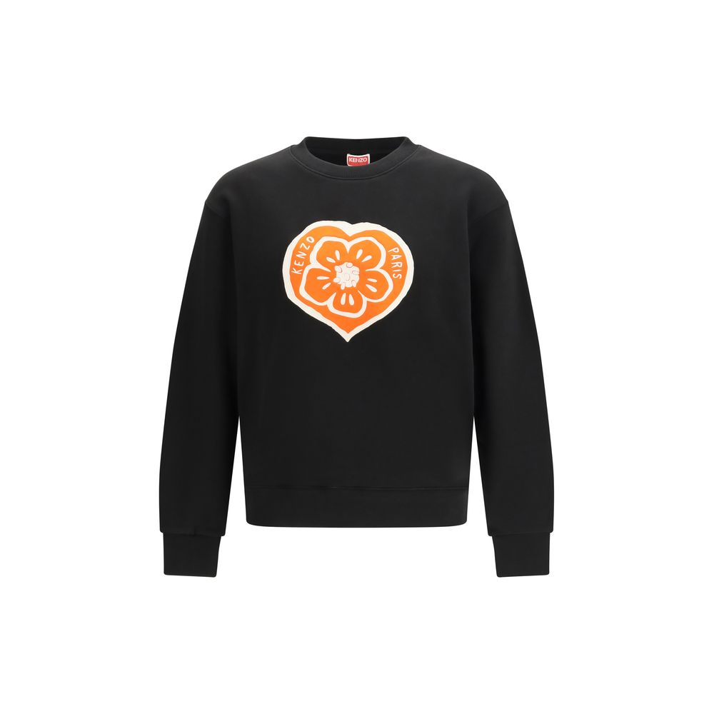Schwarzes Baumwoll-Sweatshirt mit Boke Heart Stickerei