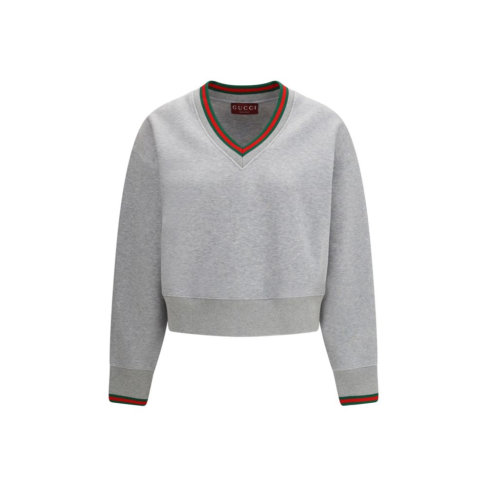Gray Cotton Jersey Sweatshirt with Web Trim by Gucci
