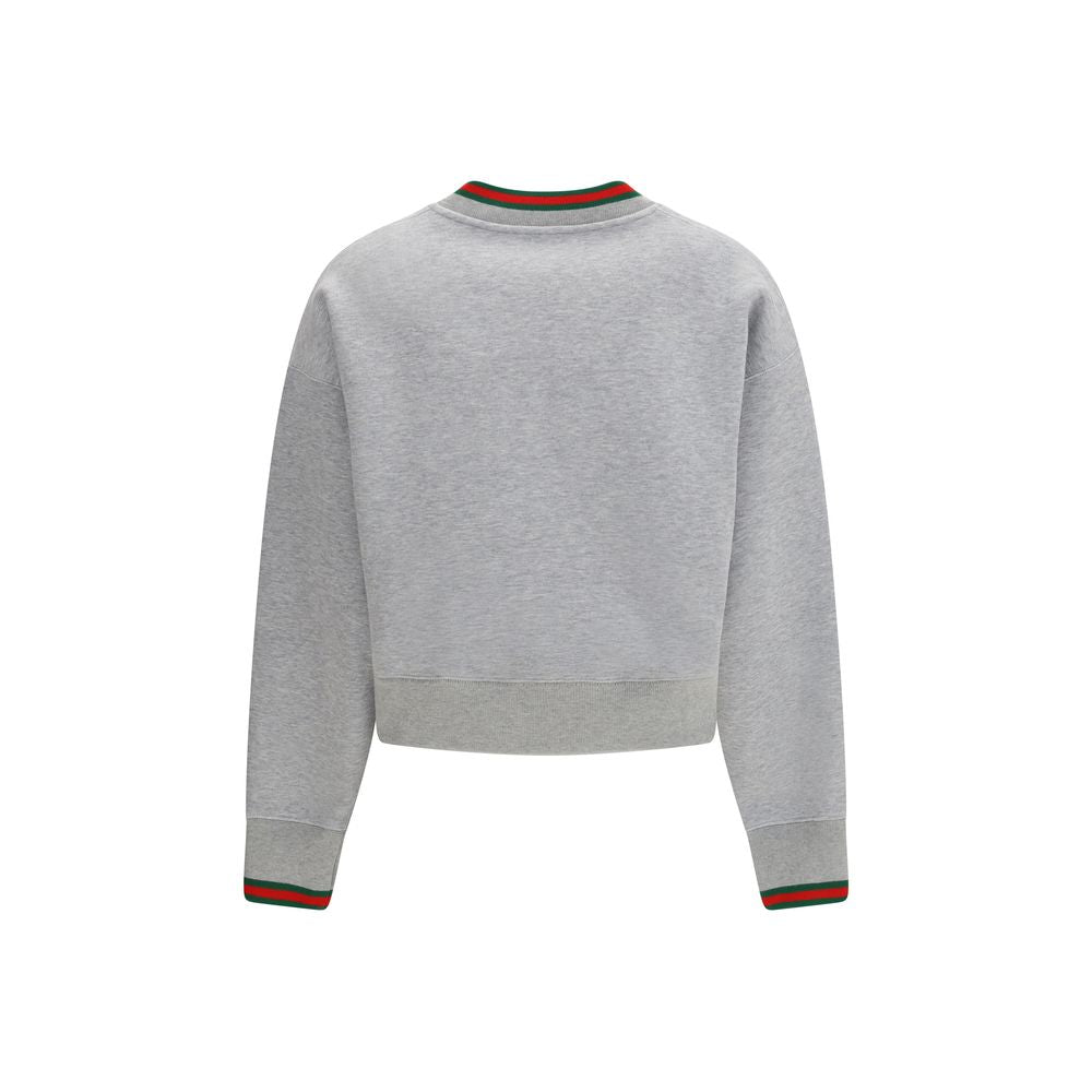 Gray Cotton Jersey Sweatshirt with Web Trim by Gucci