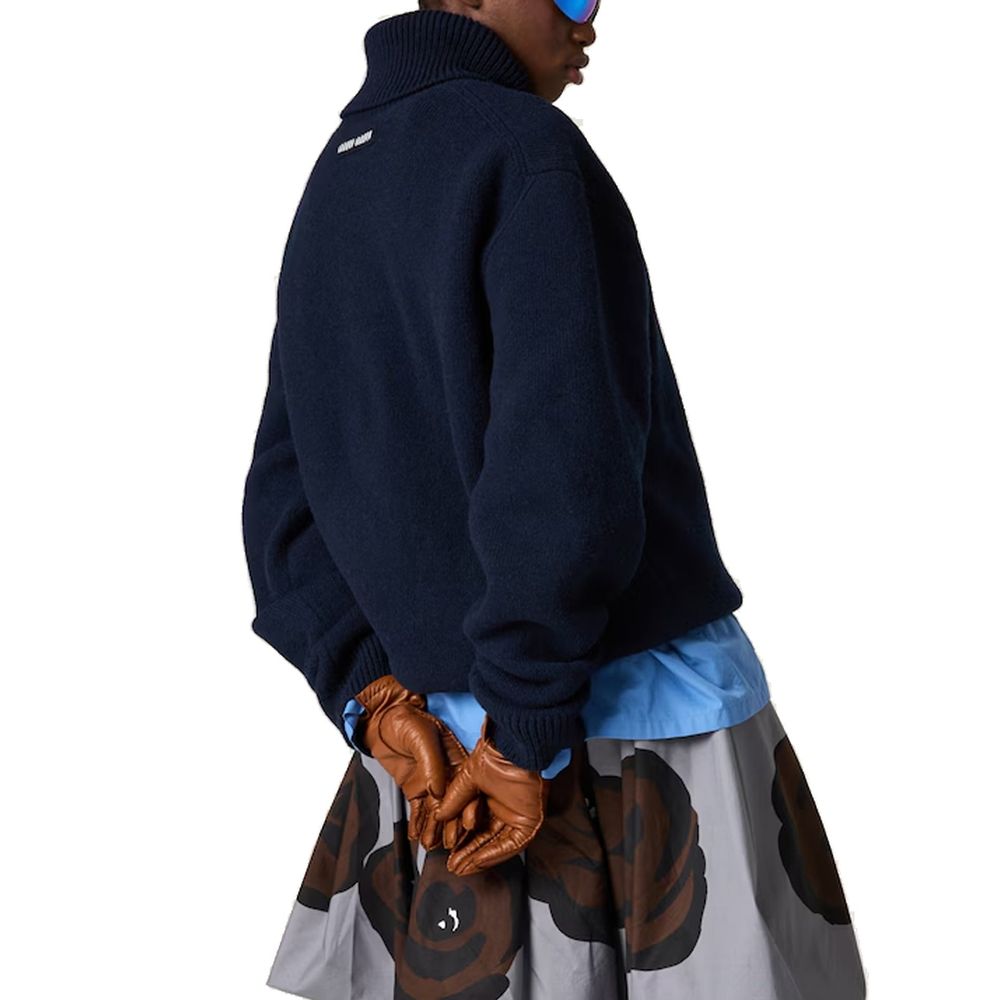 Blue Wool Cashmere Turtleneck Sweater with Logo Detail