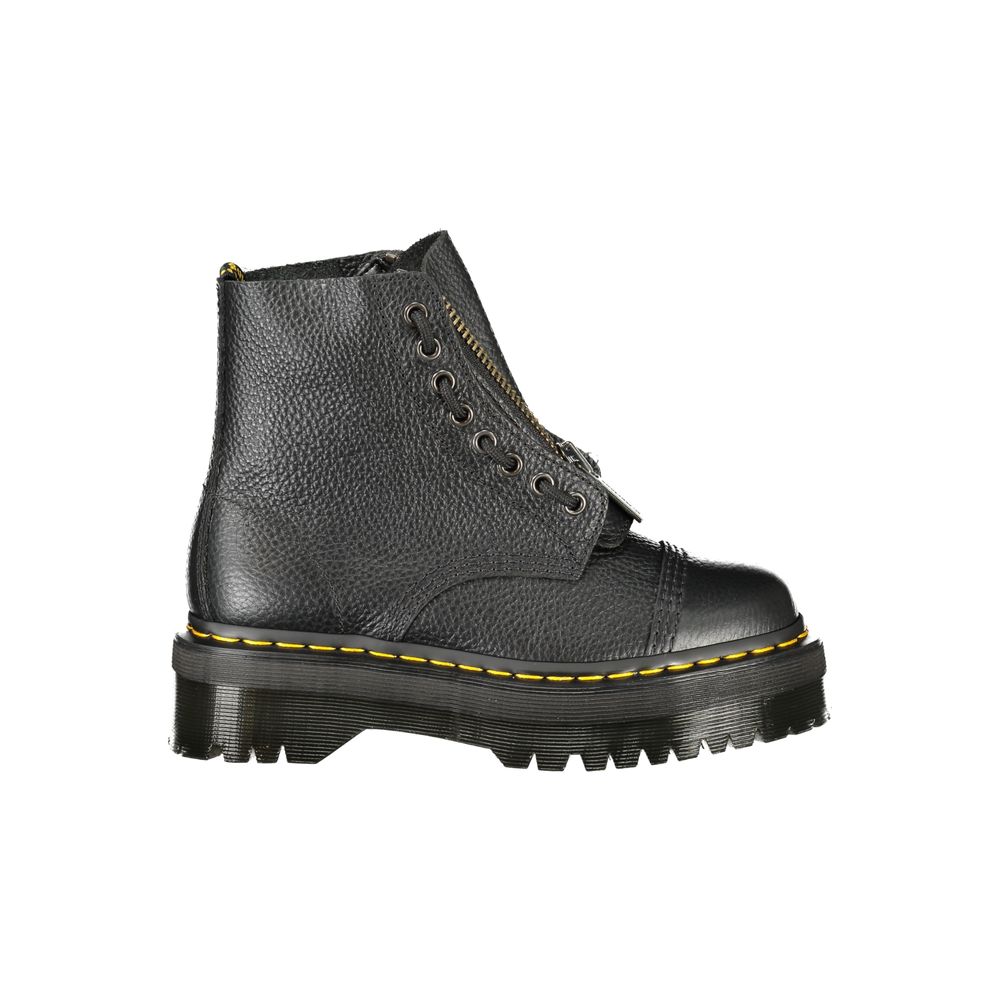 Schwarze Leder-Stiefelette mit Keilabsatz und Plateau