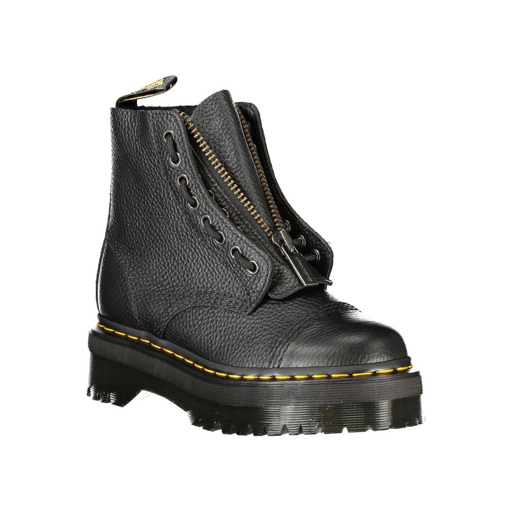 Schwarze Leder-Stiefelette mit Keilabsatz und Plateau