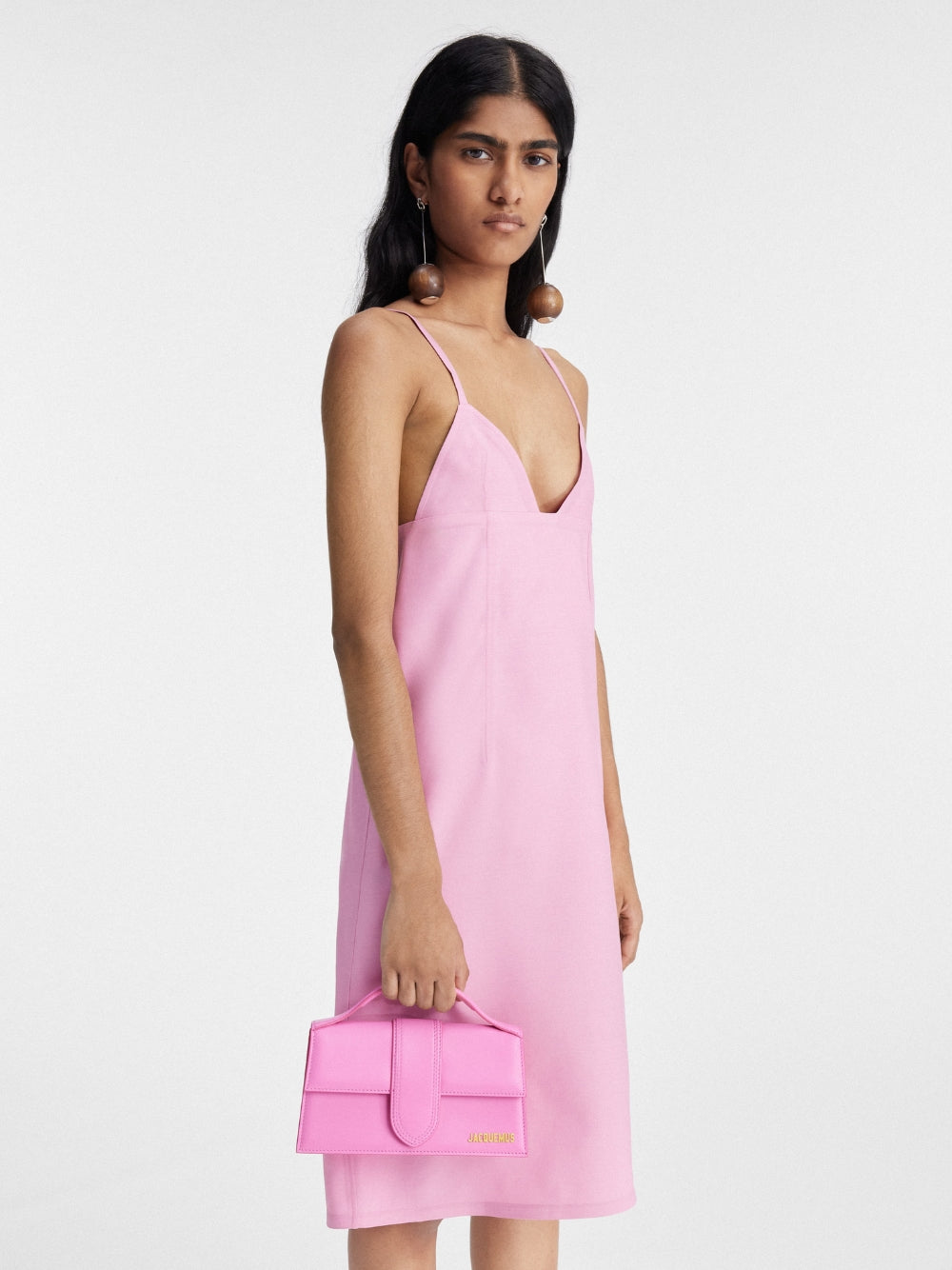Neon Pink Leather Le Grand Bambino Handbag by Jacquemus