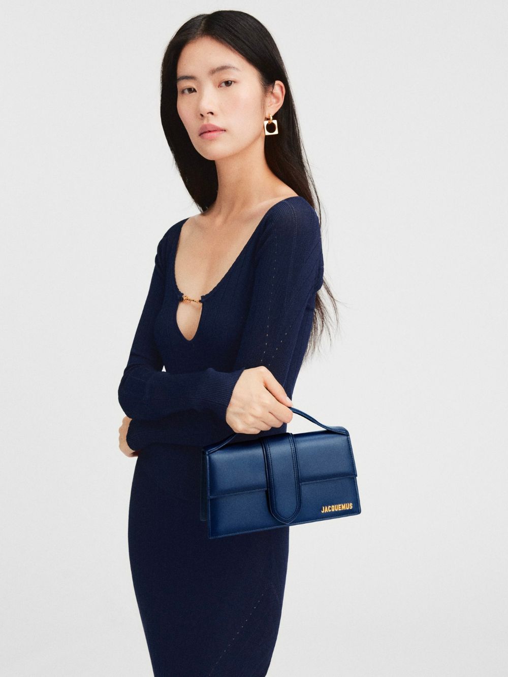 Dark Navy Leather Le Grand Bambino Handbag by Jacquemus