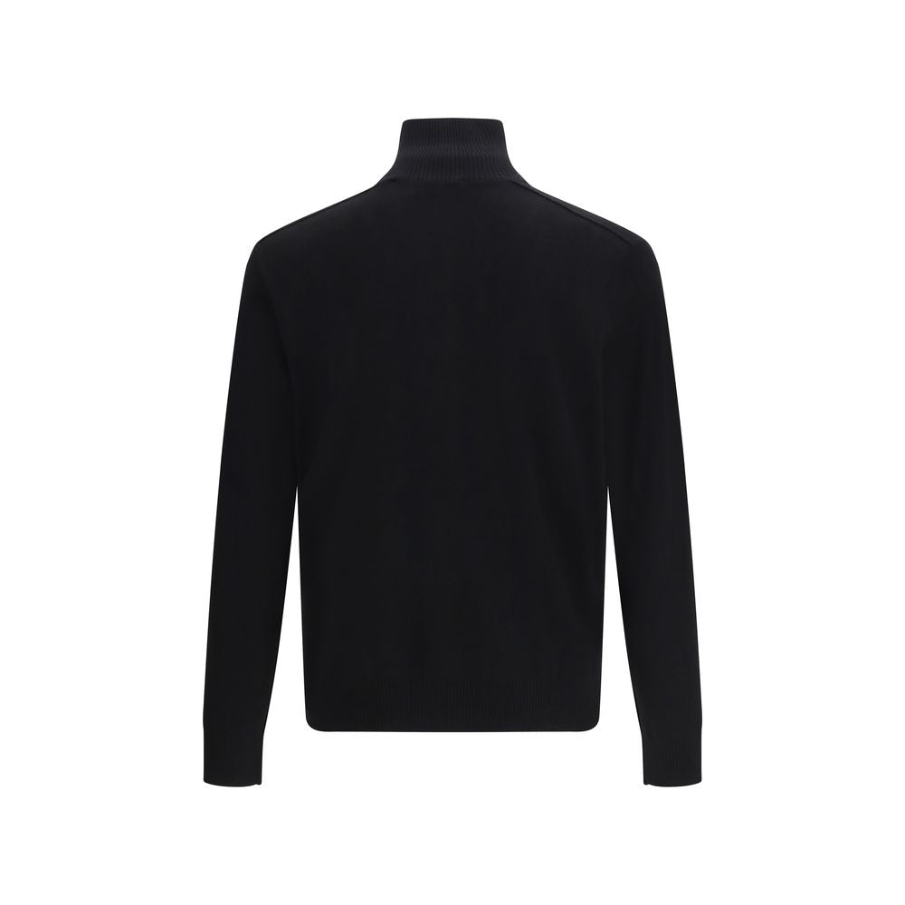 Black Wool Sweater with Burberry Check Zipper