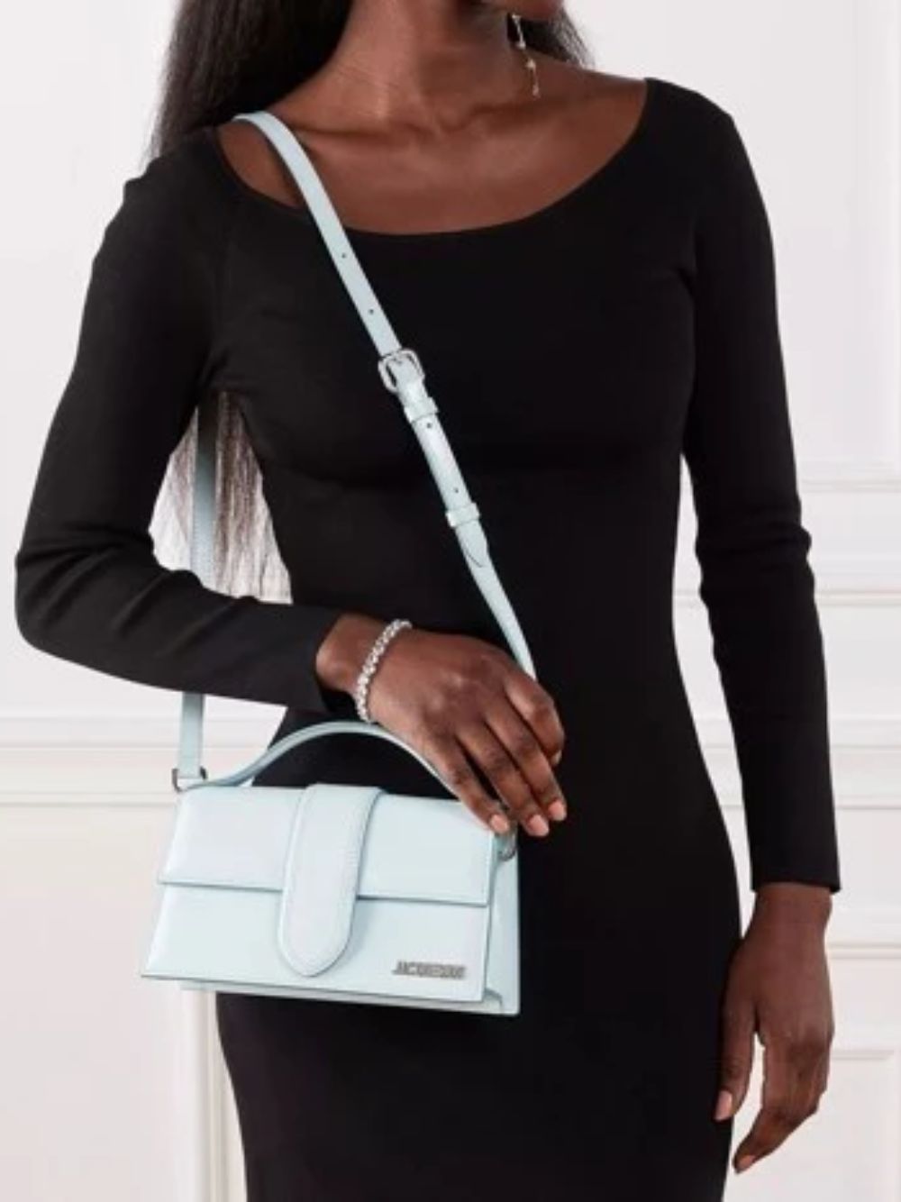 Pale Blue Leather Le Grand Bambino Handbag by Jacquemus