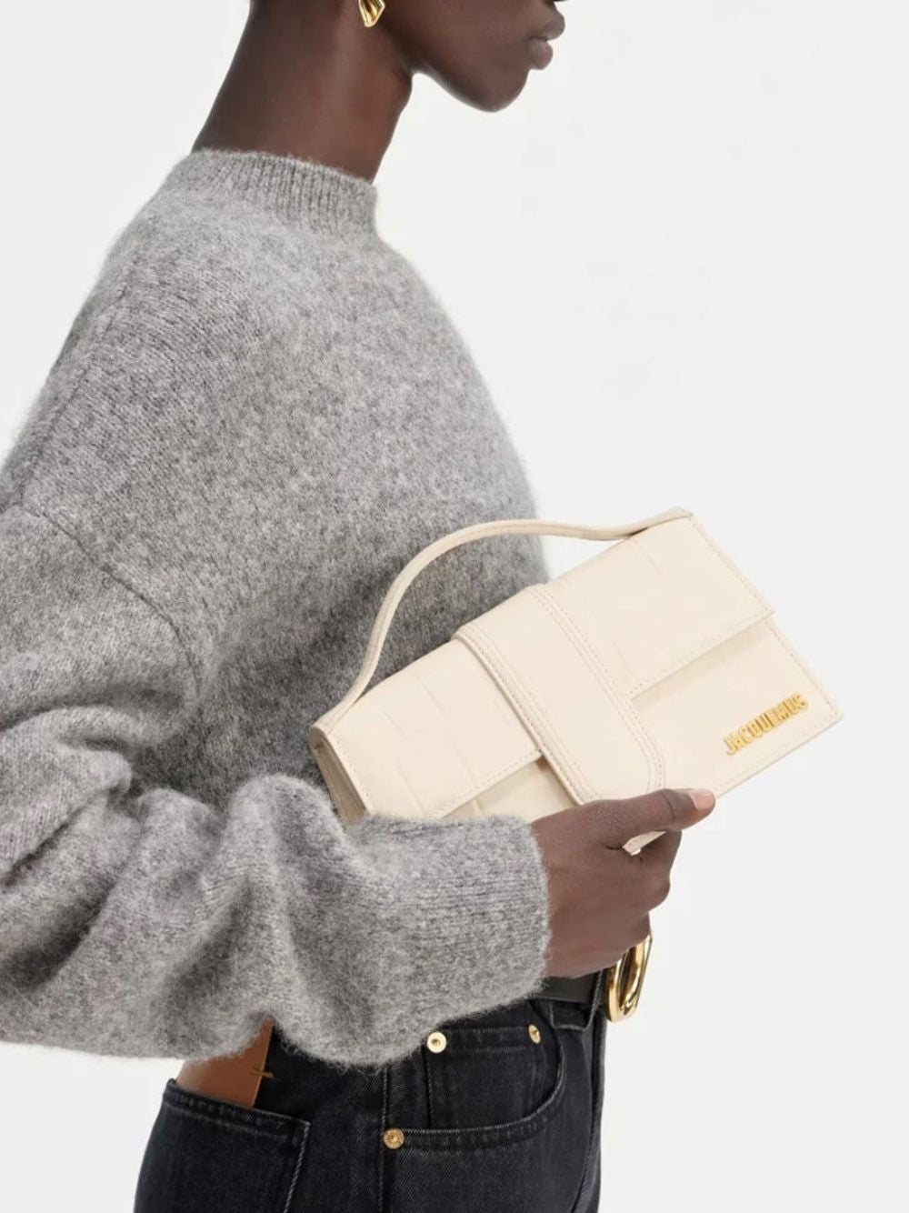 White Leather Le Grand Bambino Handbag by Jacquemus