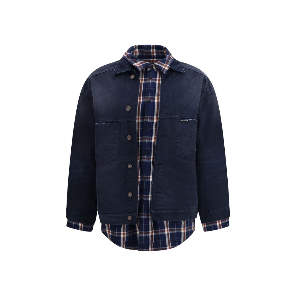 Blaue Jeansjacke aus Baumwolle mit Trompe-l’œil-Design